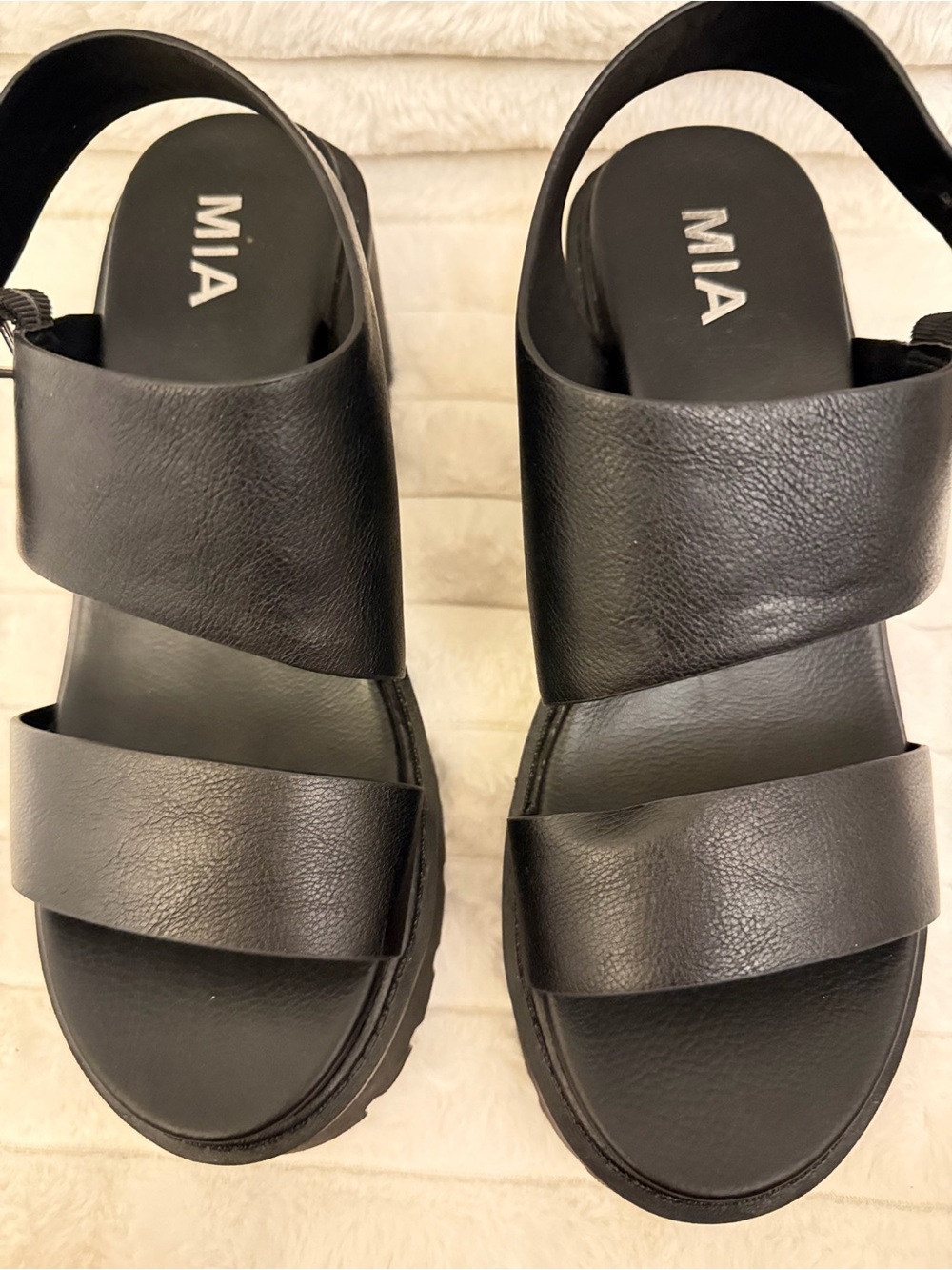 MIA Black Women's Double-Strap Platform Sandals